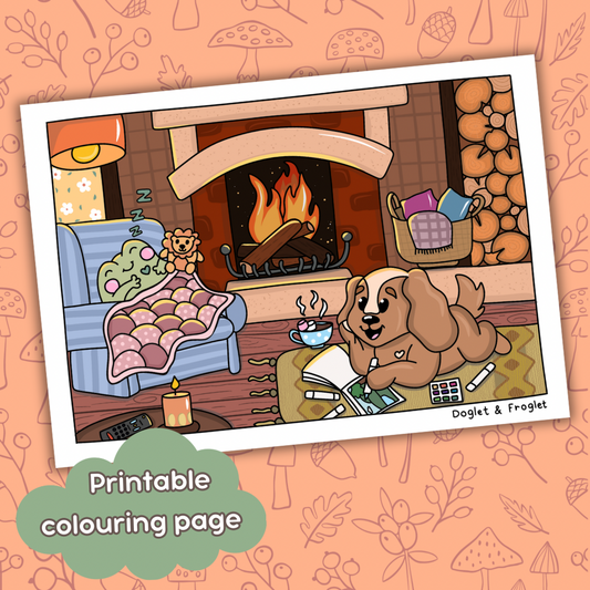 Doglet and Froglet Printable colouring pages. These digital colouring pages are cute and simple ready to download and colour straight away. Following the adventures of an adorable dog and frog, doglet and froglet downloadable colouring pages are great for adults, children and teens. autumn colouring pages, fall coloring pages