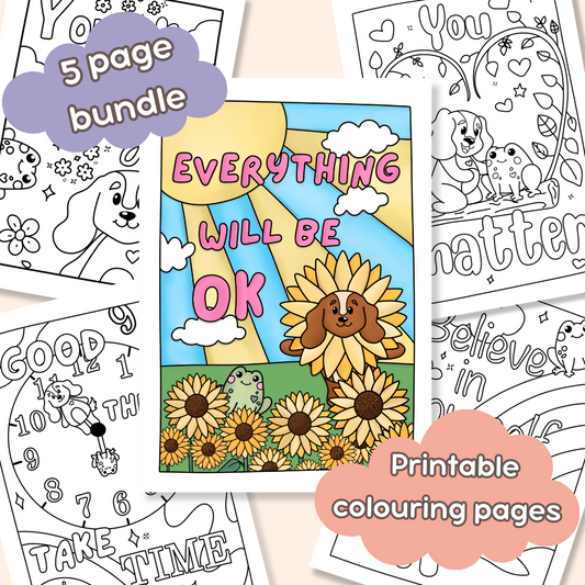 Doglet and Froglet Printable colouring pages. These digital colouring pages are cute and simple ready to download and colour straight away. Following the adventures of an adorable dog and frog, doglet and froglet downloadable colouring pages are great for adults, children and teens. positive affirmation colouring pages