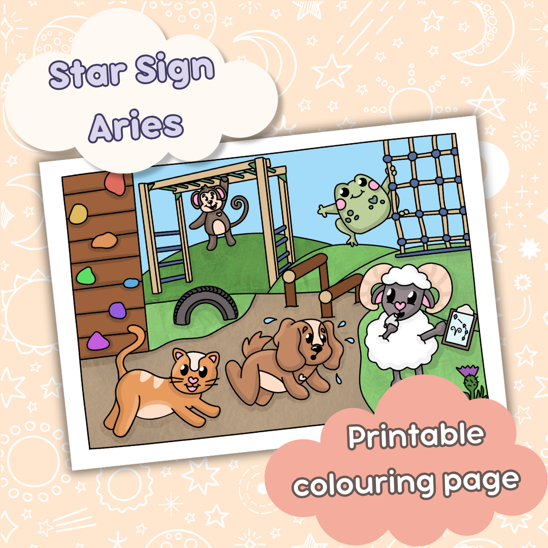 horoscope colouring page, aries colouring page, star sign colouring page, free colouring pages