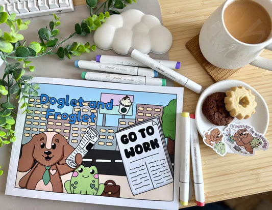 colouring book uk, cute colouring book uk, colouring book with dogs, colouring book with frogs, adult colouring book, colouring book for kids, doglet and froglet, career colouring book, colouring book gift set