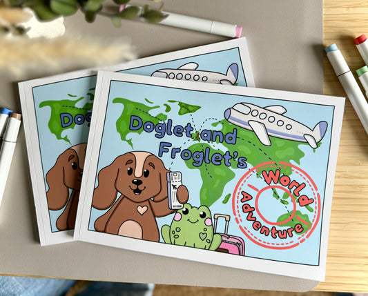 colouring book uk, cute colouring book uk, colouring book with dogs, colouring book with frogs, adult colouring book, colouring book for kids, doglet and froglet