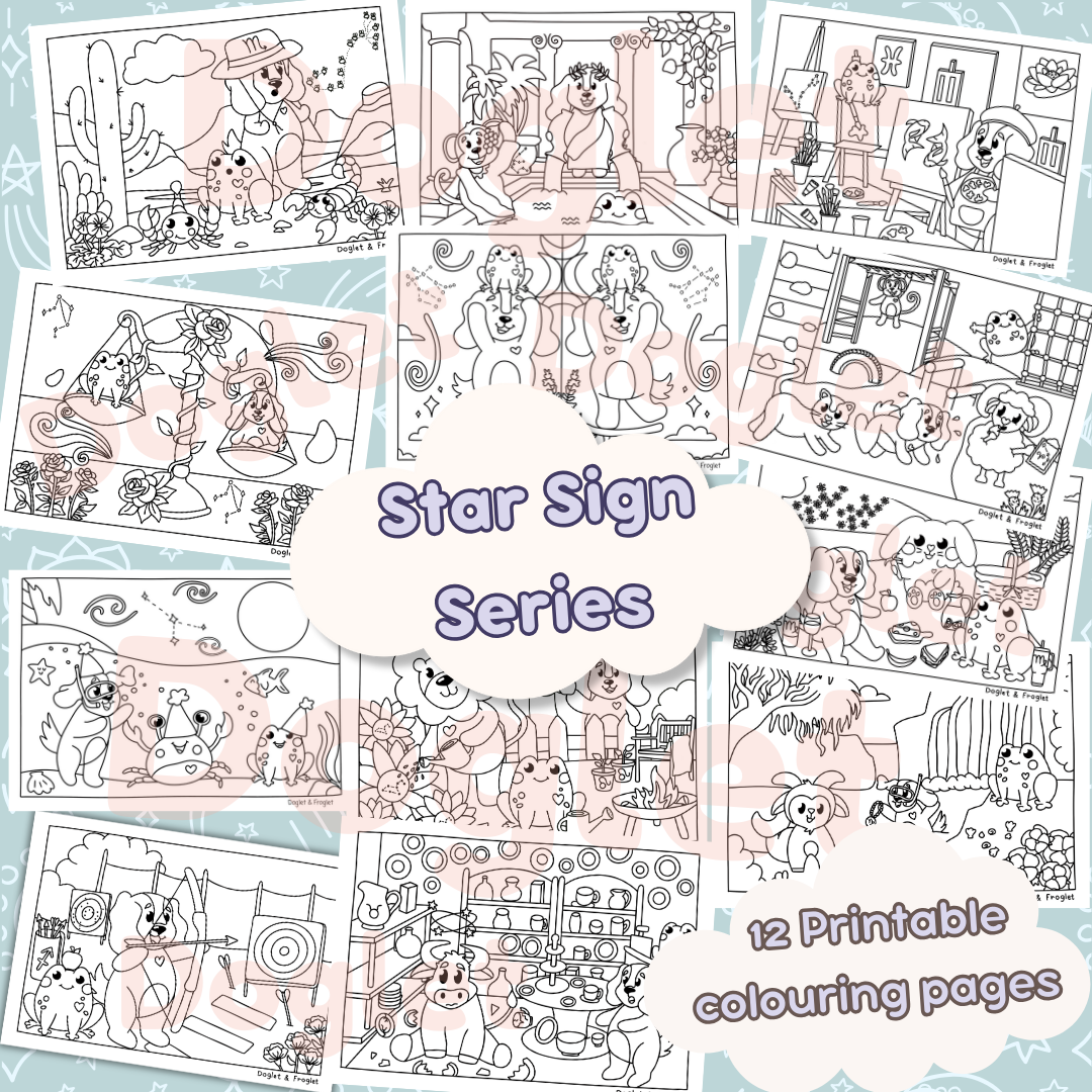 Zodiac Complete Collection • Star Sign Series • 12 Printable Colouring Pages