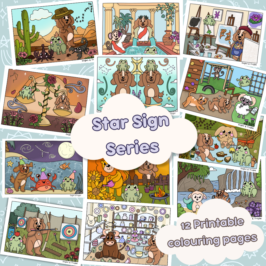 Zodiac Complete Collection • Star Sign Series • 12 Printable Colouring Pages