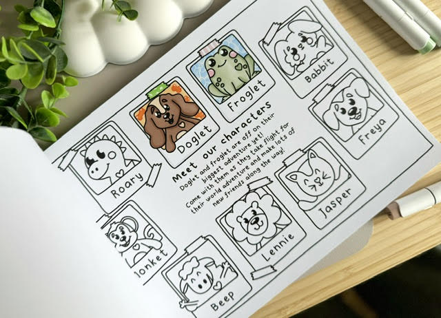colouring book uk, cute colouring book uk, colouring book with dogs, colouring book with frogs, adult colouring book, colouring book for kids, doglet and froglet