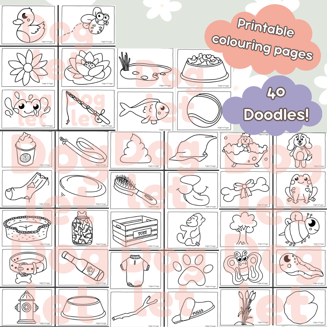 bold and easy colouring book. colouring book for dog lovers. Doglet and Froglet Printable colouring pages. These digital colouring pages are cute and simple ready to download and colour straight away. Following the adventures of an adorable dog and frog, doglet and froglet downloadable colouring pages are great for adults, children and teens.