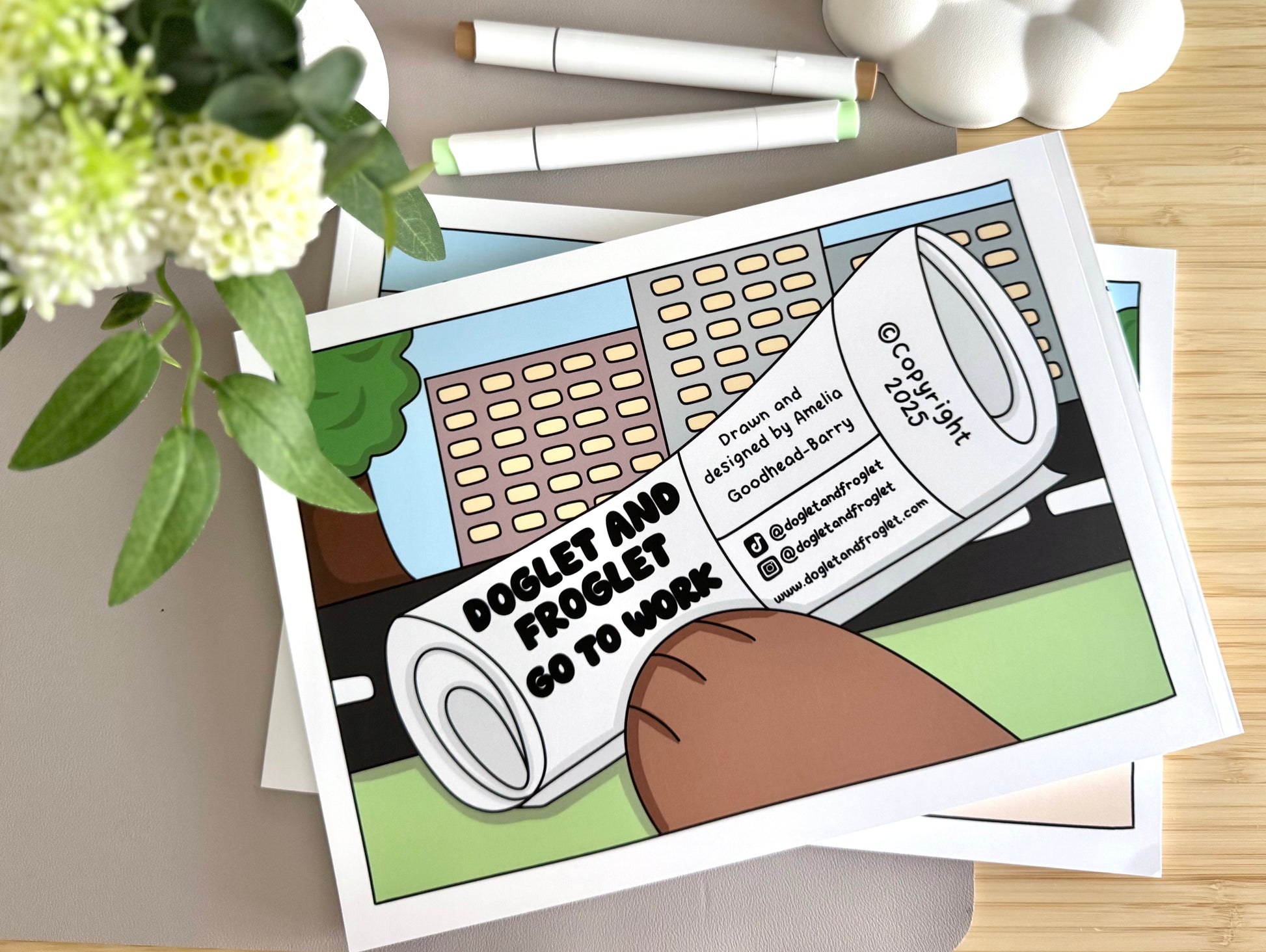 colouring book uk, cute colouring book uk, colouring book with dogs, colouring book with frogs, adult colouring book, colouring book for kids, doglet and froglet, careers colouring book