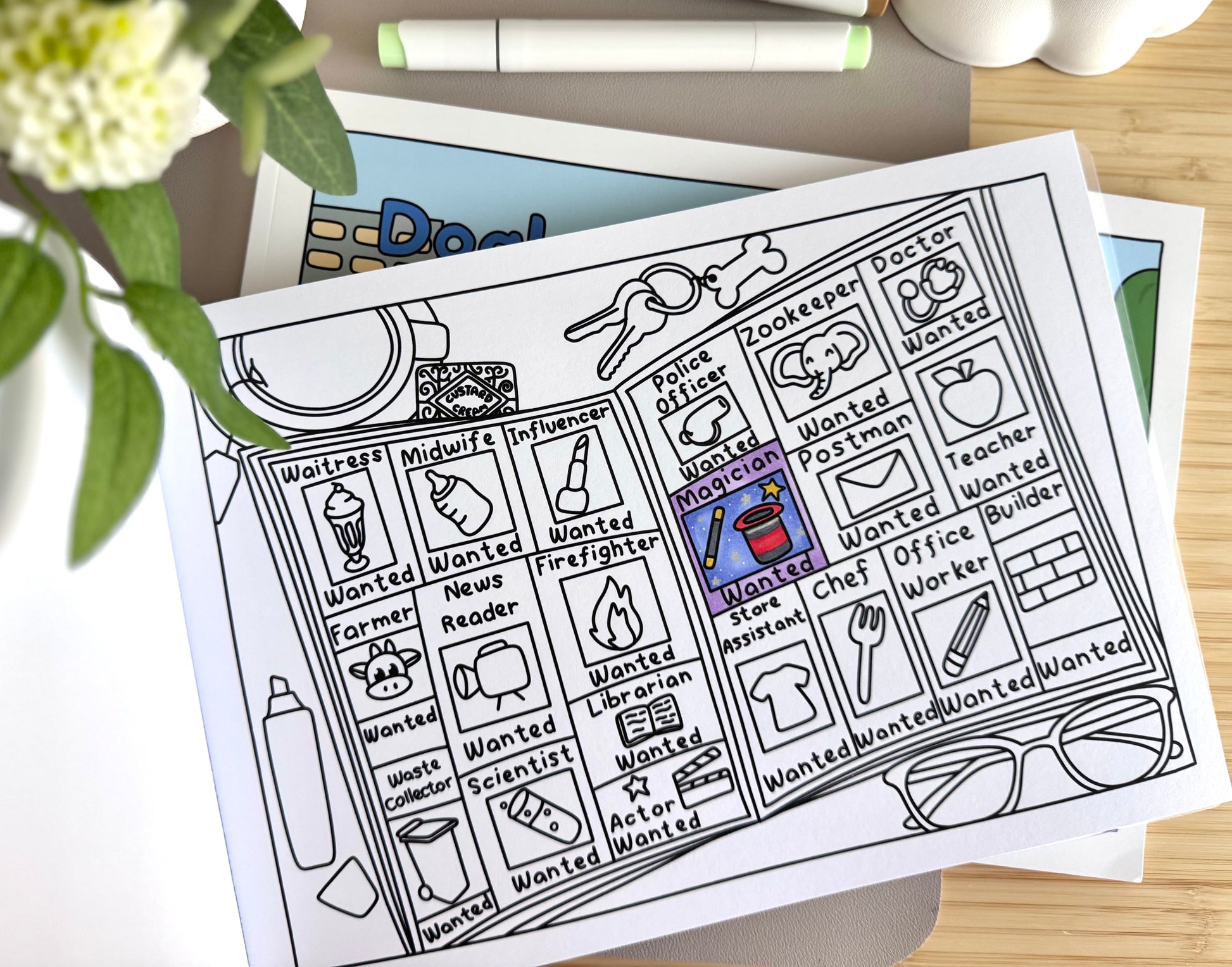 colouring book uk, cute colouring book uk, colouring book with dogs, colouring book with frogs, adult colouring book, colouring book for kids, doglet and froglet, careers colouring book