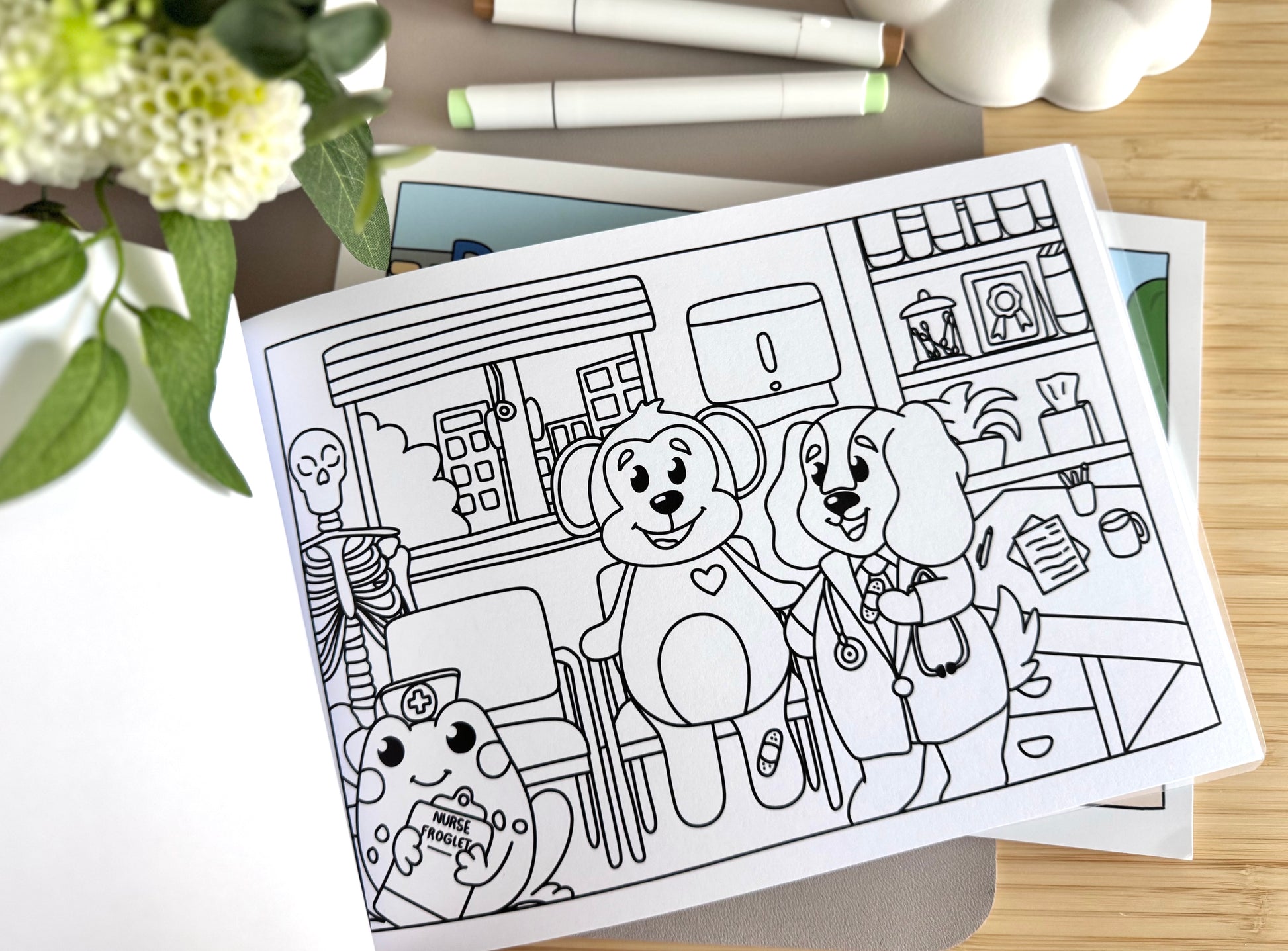 colouring book uk, cute colouring book uk, colouring book with dogs, colouring book with frogs, adult colouring book, colouring book for kids, doglet and froglet, careers colouring book