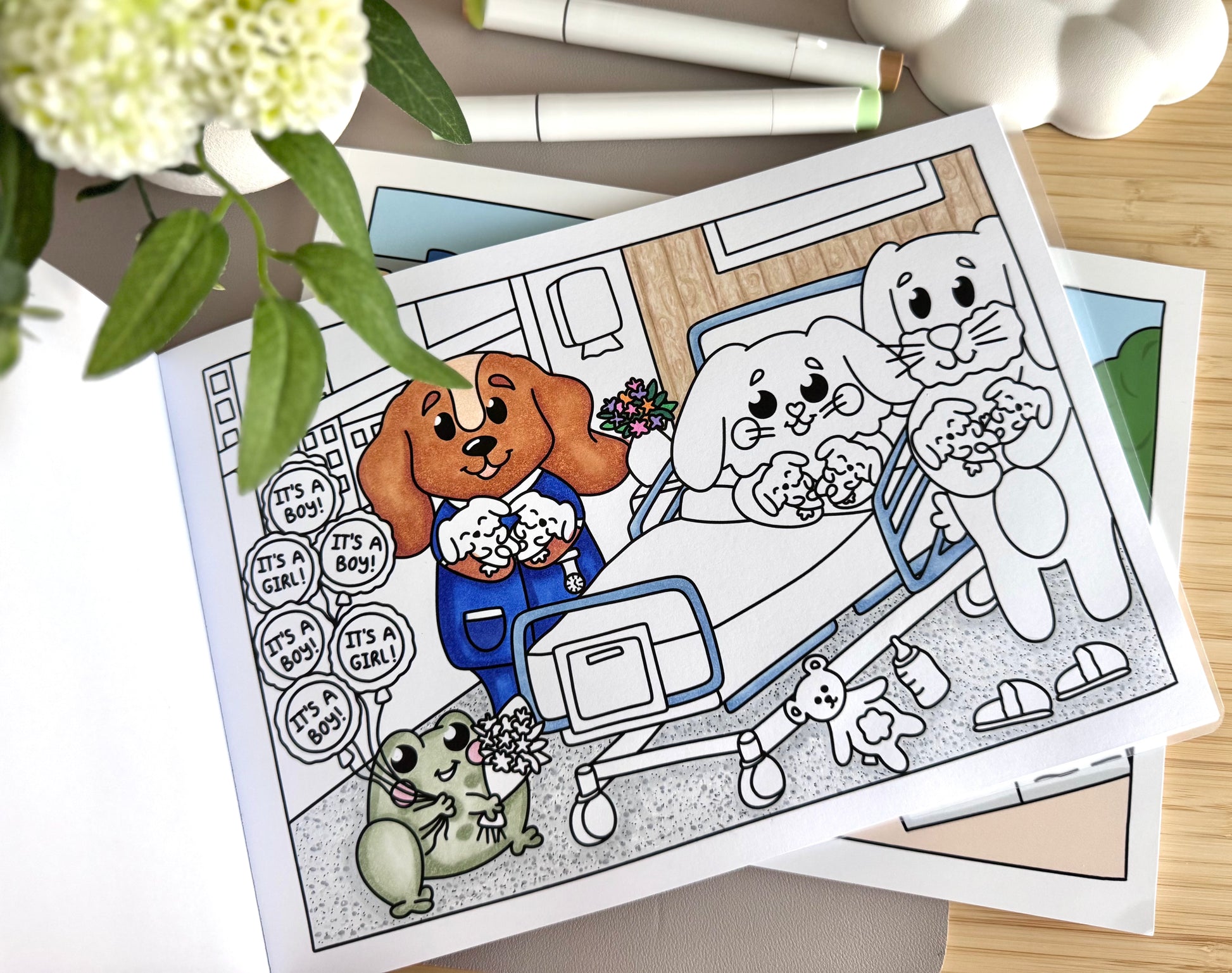 colouring book uk, cute colouring book uk, colouring book with dogs, colouring book with frogs, adult colouring book, colouring book for kids, doglet and froglet, careers colouring book