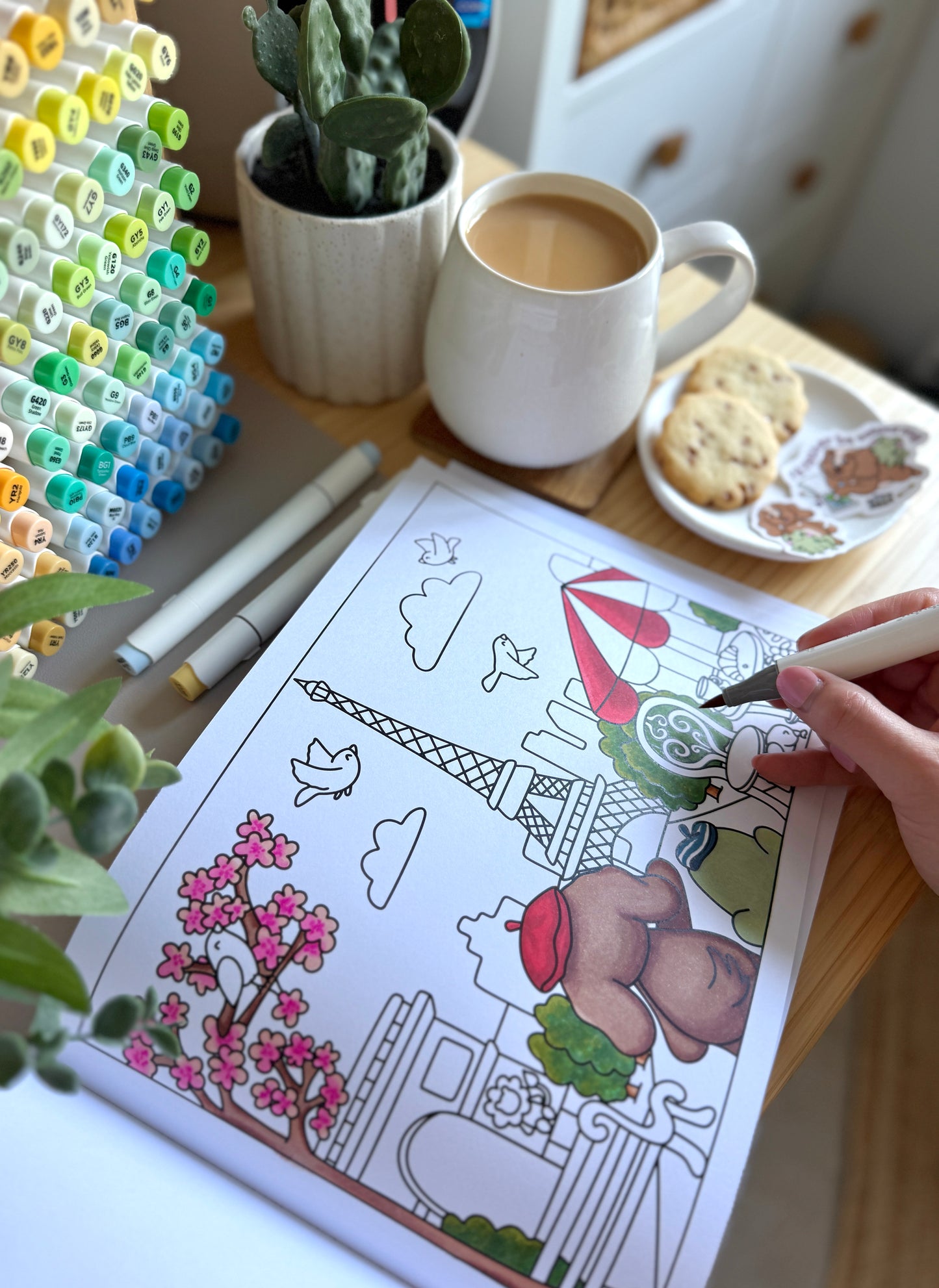 Premium A4 cardstock colouring book for adults and children in the UK featuring hand drawn Doglet and Froglet illustrations with thick bleed-resistant pages for alcohol markers
colouring gifts