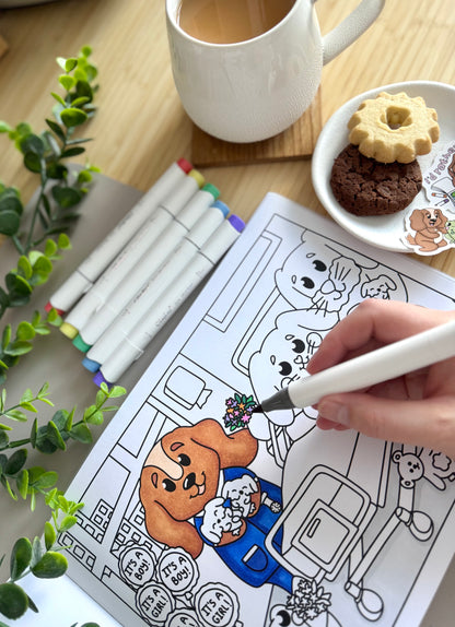 colouring book uk, cute colouring book uk, colouring book with dogs, colouring book with frogs, adult colouring book, colouring book for kids, doglet and froglet, career colouring book, colouring book gift set