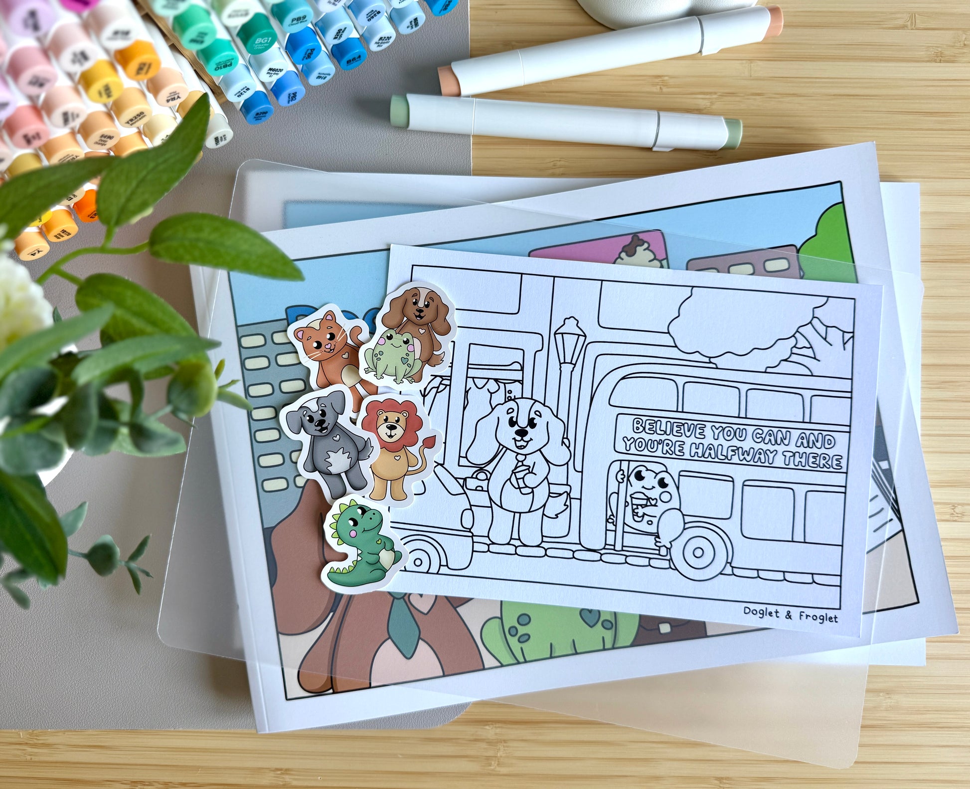 Premium A4 cardstock colouring book for adults and children in the UK featuring hand drawn Doglet and Froglet illustrations with thick bleed-resistant pages for alcohol markers
colouring book jobs uk