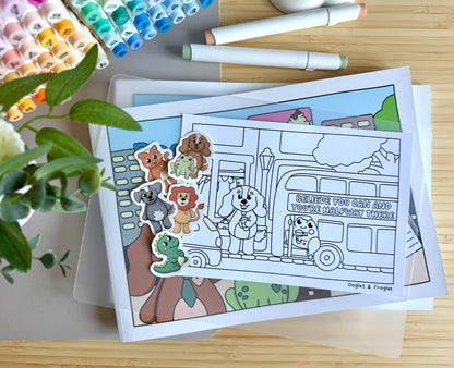 Premium A4 cardstock colouring book for adults and children in the UK featuring hand drawn Doglet and Froglet illustrations with thick bleed-resistant pages for alcohol markers
colouring book jobs uk