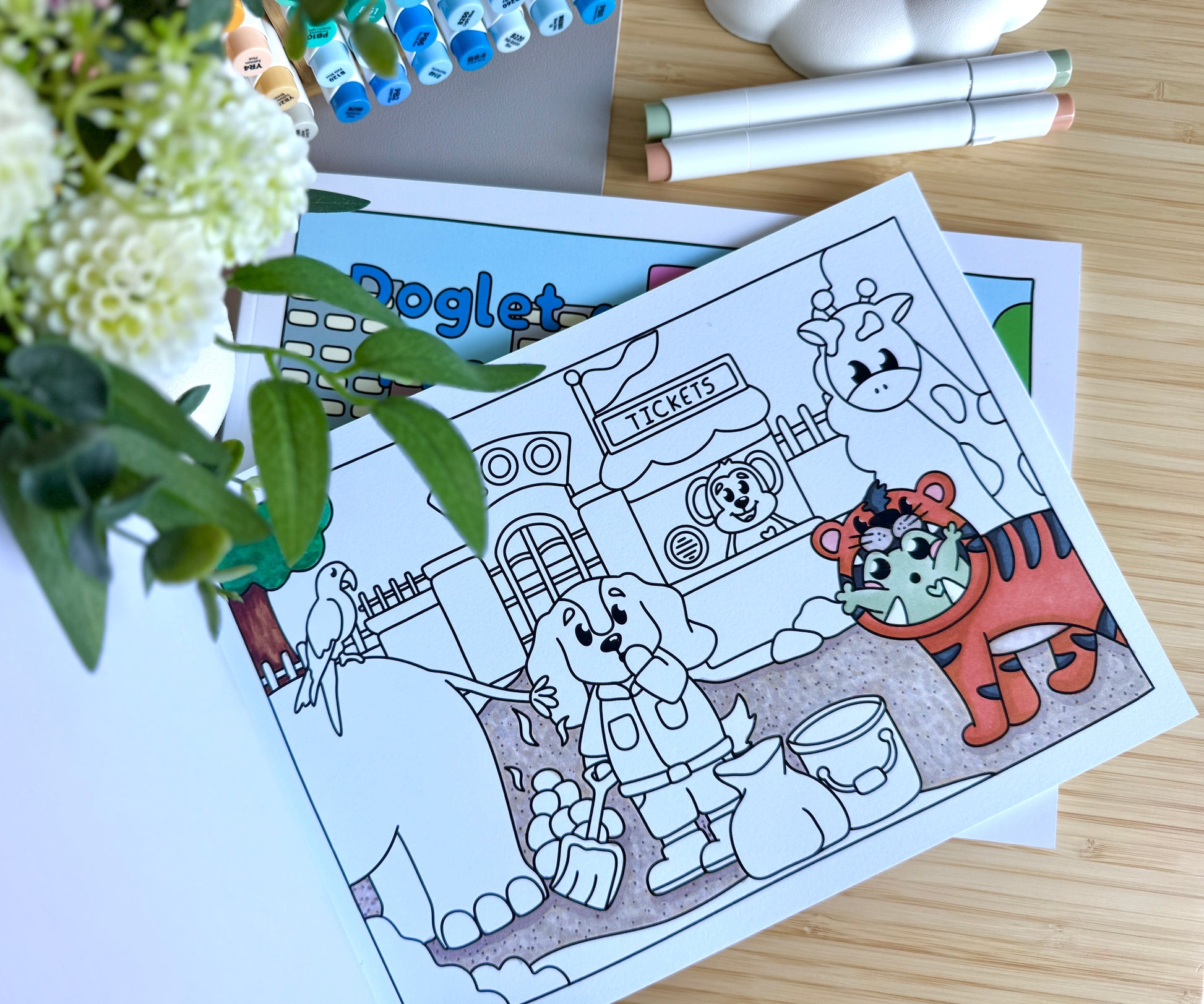 Premium A4 cardstock colouring book for adults and children in the UK featuring hand drawn Doglet and Froglet illustrations with thick bleed-resistant pages for alcohol markers
colouring book jobs uk