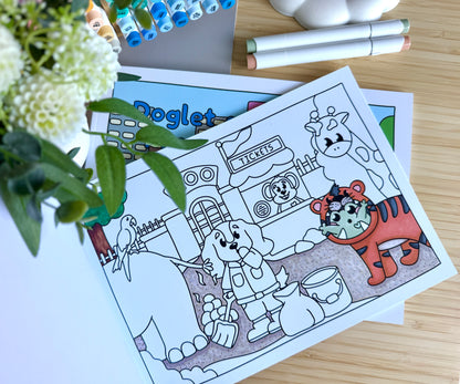 Premium A4 cardstock colouring book for adults and children in the UK featuring hand drawn Doglet and Froglet illustrations with thick bleed-resistant pages for alcohol markers
colouring book jobs uk