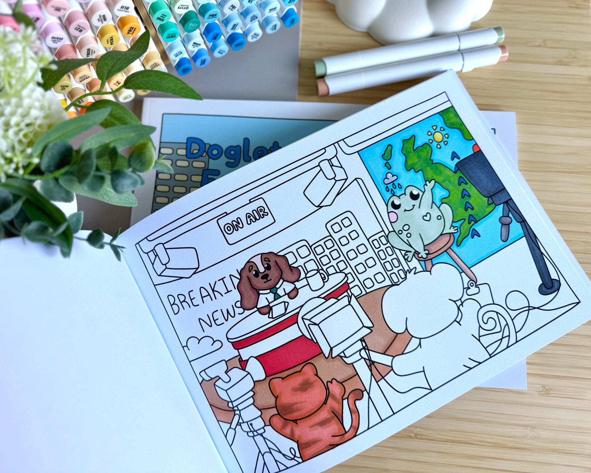 Premium A4 cardstock colouring book for adults and children in the UK featuring hand drawn Doglet and Froglet illustrations with thick bleed-resistant pages for alcohol markers
colouring book jobs uk