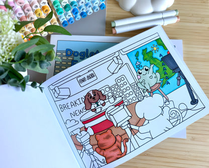 Premium A4 cardstock colouring book for adults and children in the UK featuring hand drawn Doglet and Froglet illustrations with thick bleed-resistant pages for alcohol markers
colouring book jobs uk