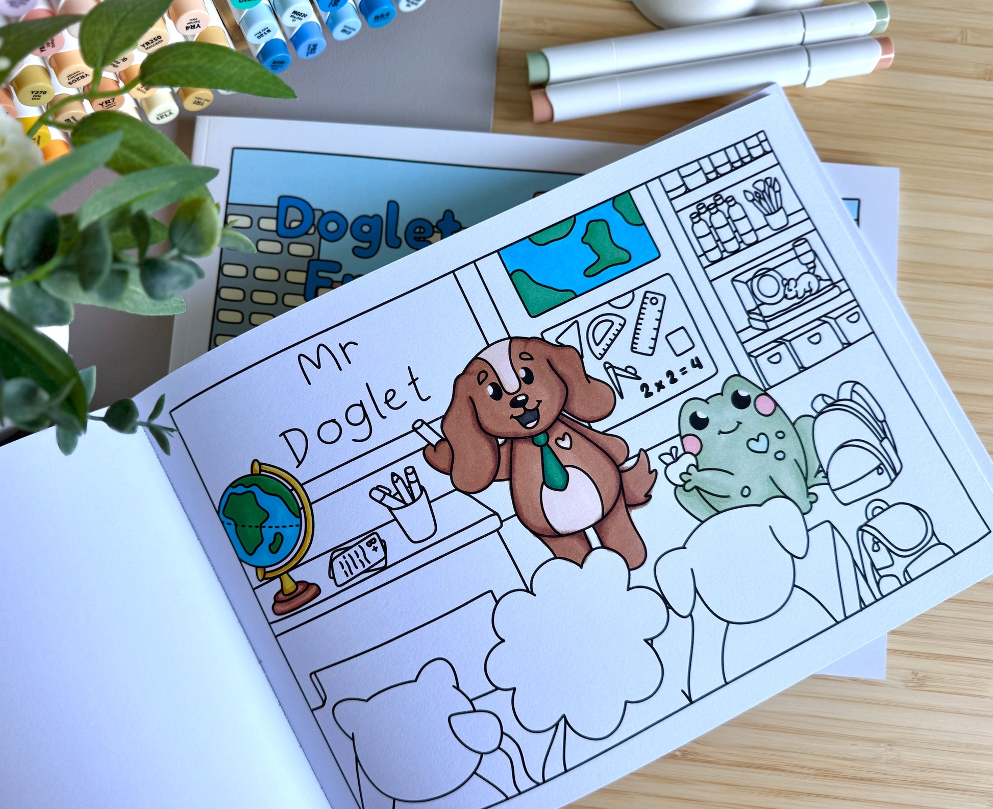 Premium A4 cardstock colouring book for adults and children in the UK featuring hand drawn Doglet and Froglet illustrations with thick bleed-resistant pages for alcohol markers
colouring book jobs