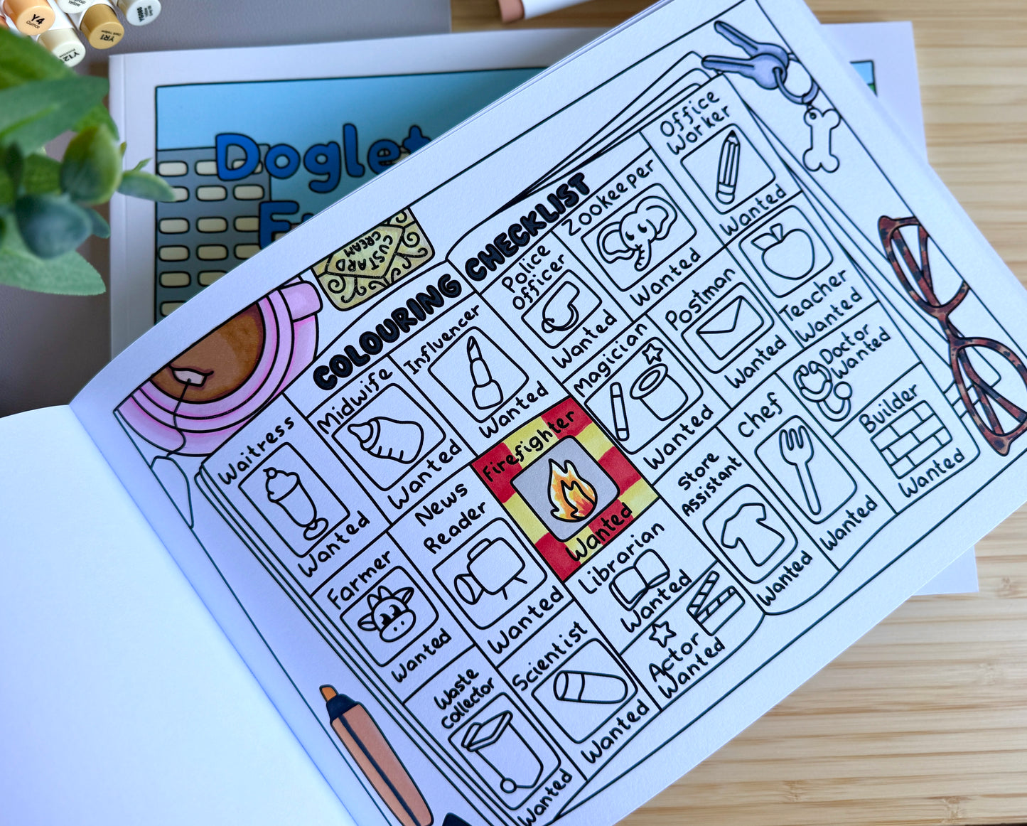 Premium A4 cardstock colouring book for adults and children in the UK featuring hand drawn Doglet and Froglet illustrations with thick bleed-resistant pages for alcohol markers
colouring book jobs uk
