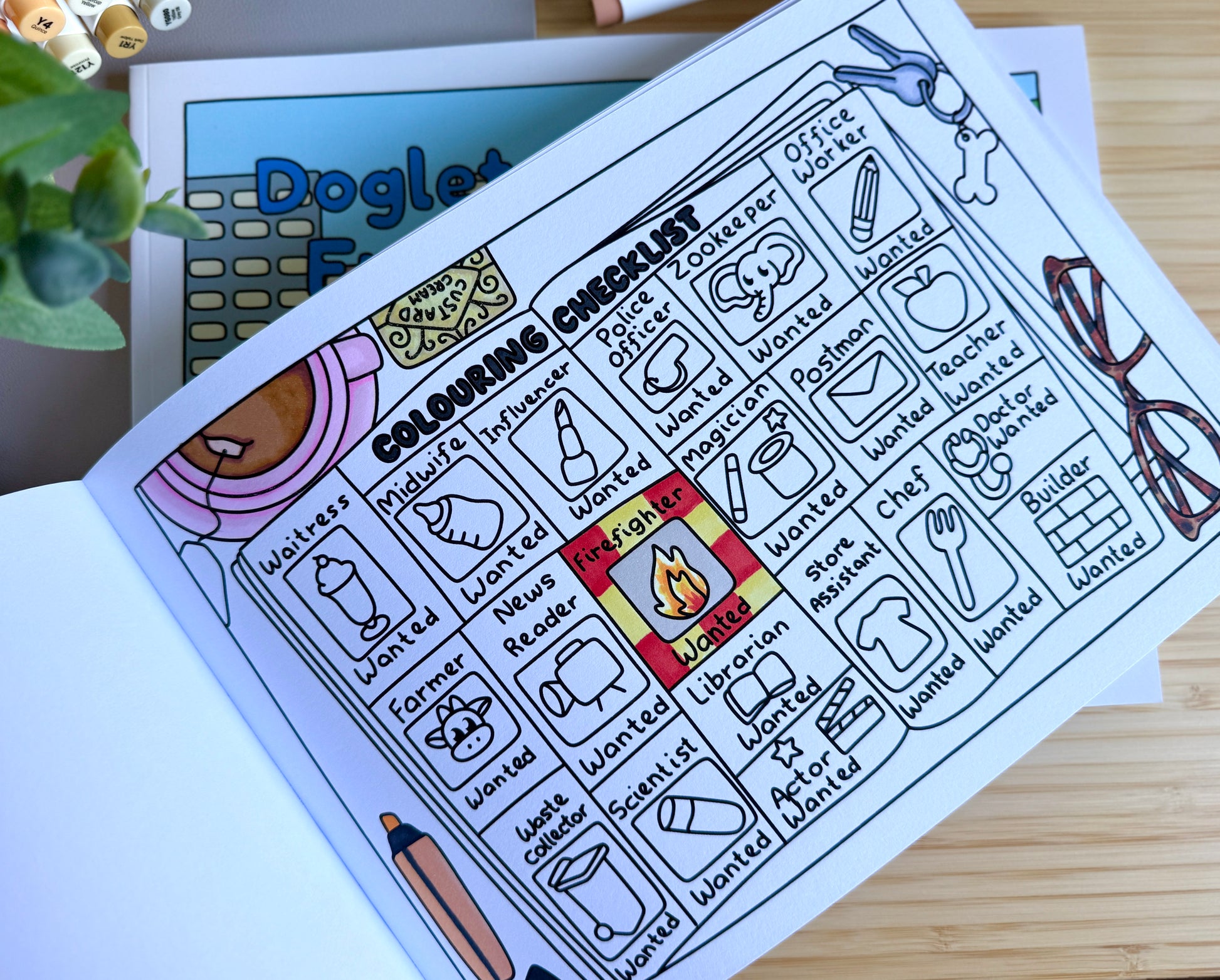 Premium A4 cardstock colouring book for adults and children in the UK featuring hand drawn Doglet and Froglet illustrations with thick bleed-resistant pages for alcohol markers
colouring book jobs uk