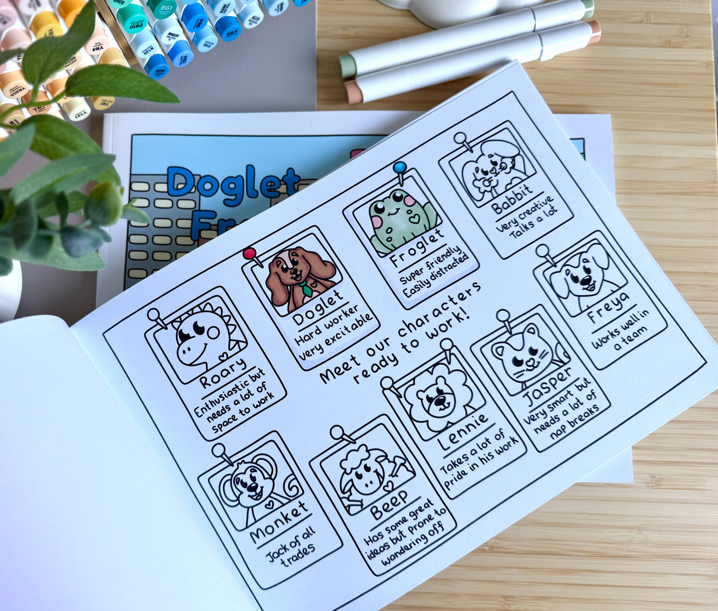 Premium A4 cardstock colouring book for adults and children in the UK featuring hand drawn Doglet and Froglet illustrations with thick bleed-resistant pages for alcohol markers
colouring book jobs uk