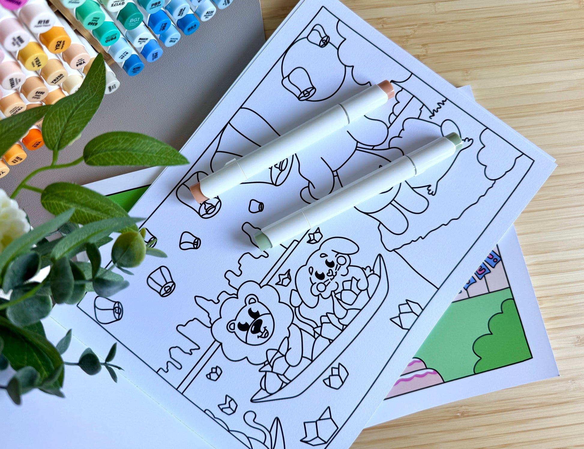 Premium A4 cardstock colouring book for adults and children in the UK featuring hand drawn Doglet and Froglet illustrations with thick bleed-resistant pages for alcohol markers
new doglet and froglet book