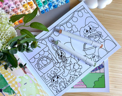 Premium A4 cardstock colouring book for adults and children in the UK featuring hand drawn Doglet and Froglet illustrations with thick bleed-resistant pages for alcohol markers
new doglet and froglet book
