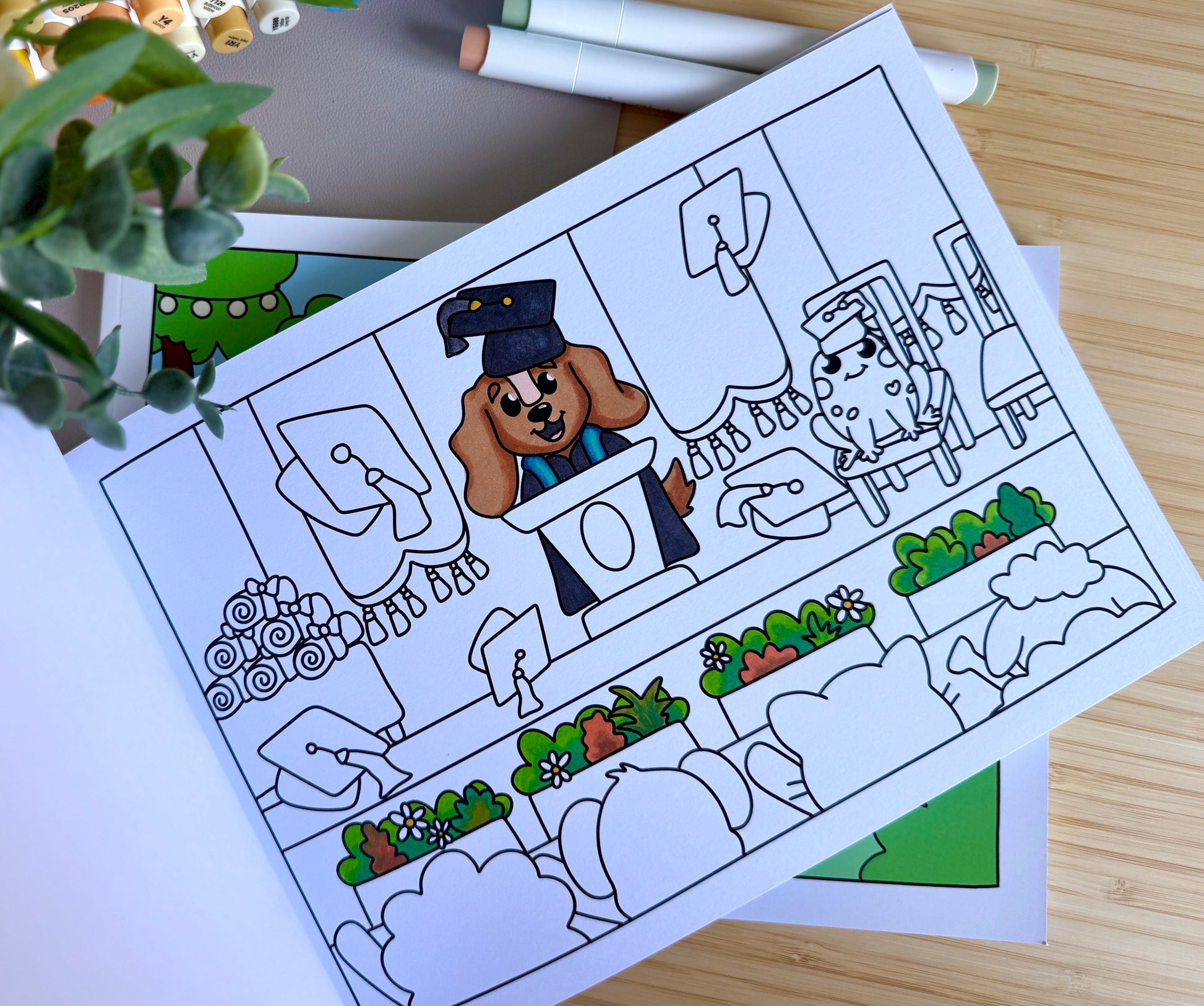 Premium A4 cardstock colouring book for adults and children in the UK featuring hand drawn Doglet and Froglet illustrations with thick bleed-resistant pages for alcohol markers
new doglet and froglet book