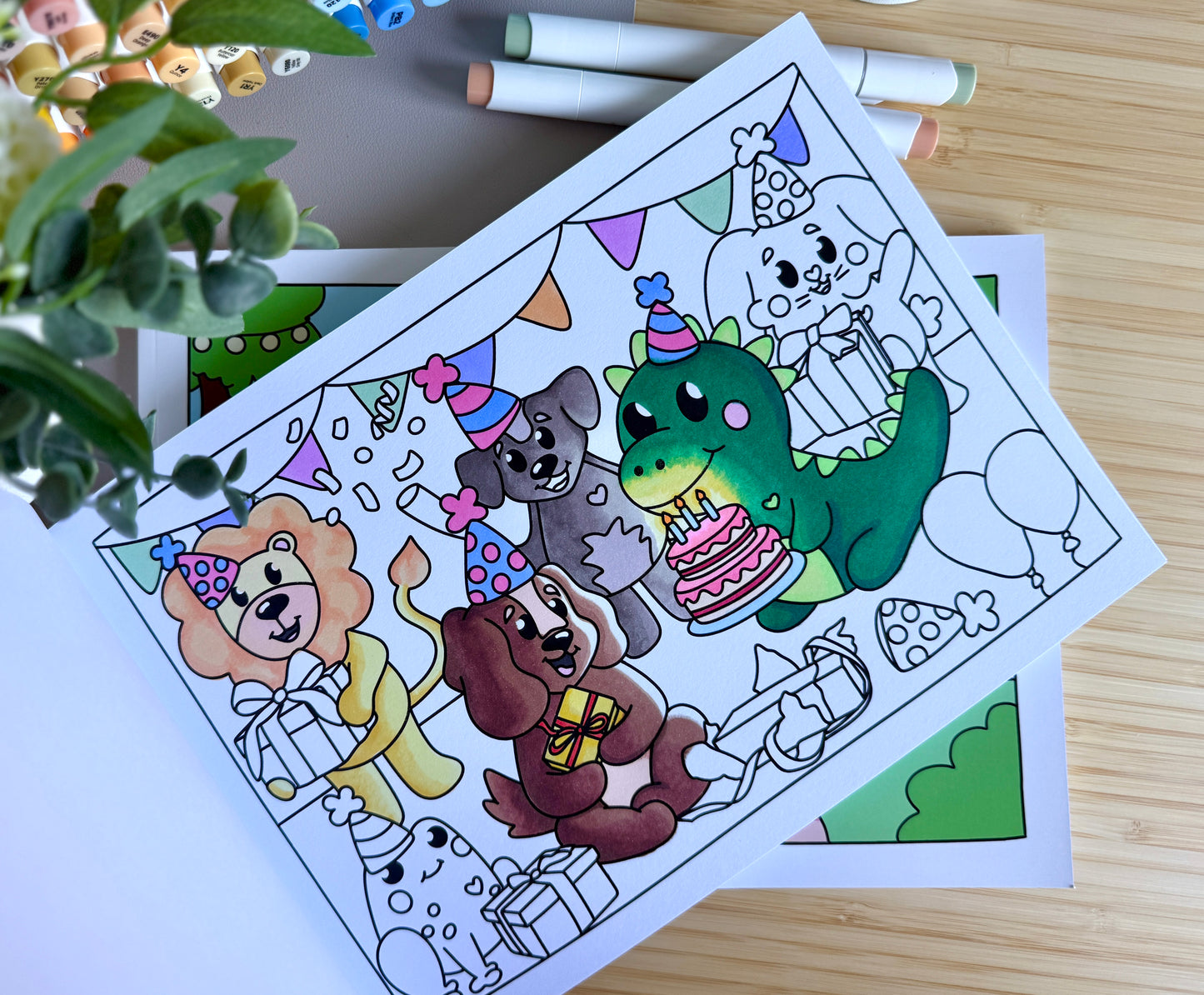 Premium A4 cardstock colouring book for adults and children in the UK featuring hand drawn Doglet and Froglet illustrations with thick bleed-resistant pages for alcohol markers
new doglet and froglet book