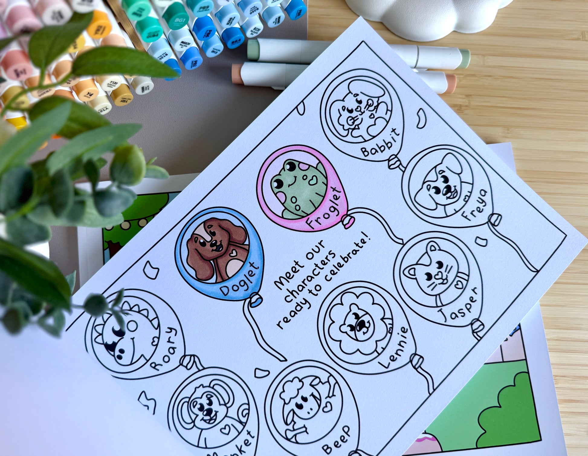 Premium A4 cardstock colouring book for adults and children in the UK featuring hand drawn Doglet and Froglet illustrations with thick bleed-resistant pages for alcohol markers
new doglet and froglet book