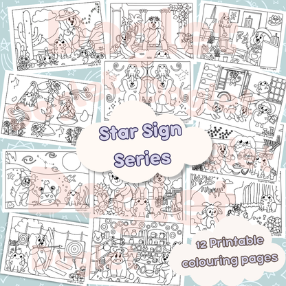 Zodiac Complete Collection • Star Sign Series • 12 Printable Colouring Pages