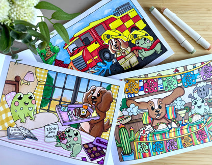 uk cardstock colouring book doglet and froglet three book bundle discount doglet and froglet pages