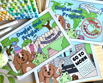uk cardstock colouring book doglet and froglet three book bundle discount