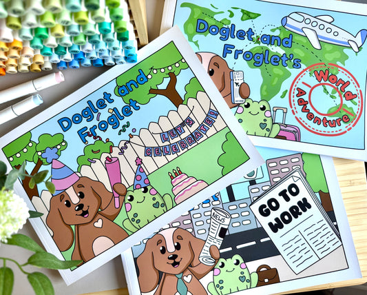 uk cardstock colouring book doglet and froglet three book bundle discount