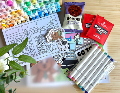Premium A4 cardstock colouring book for adults and children in the UK featuring hand drawn Doglet and Froglet illustrations with thick bleed-resistant pages for alcohol markers
colouring gifts